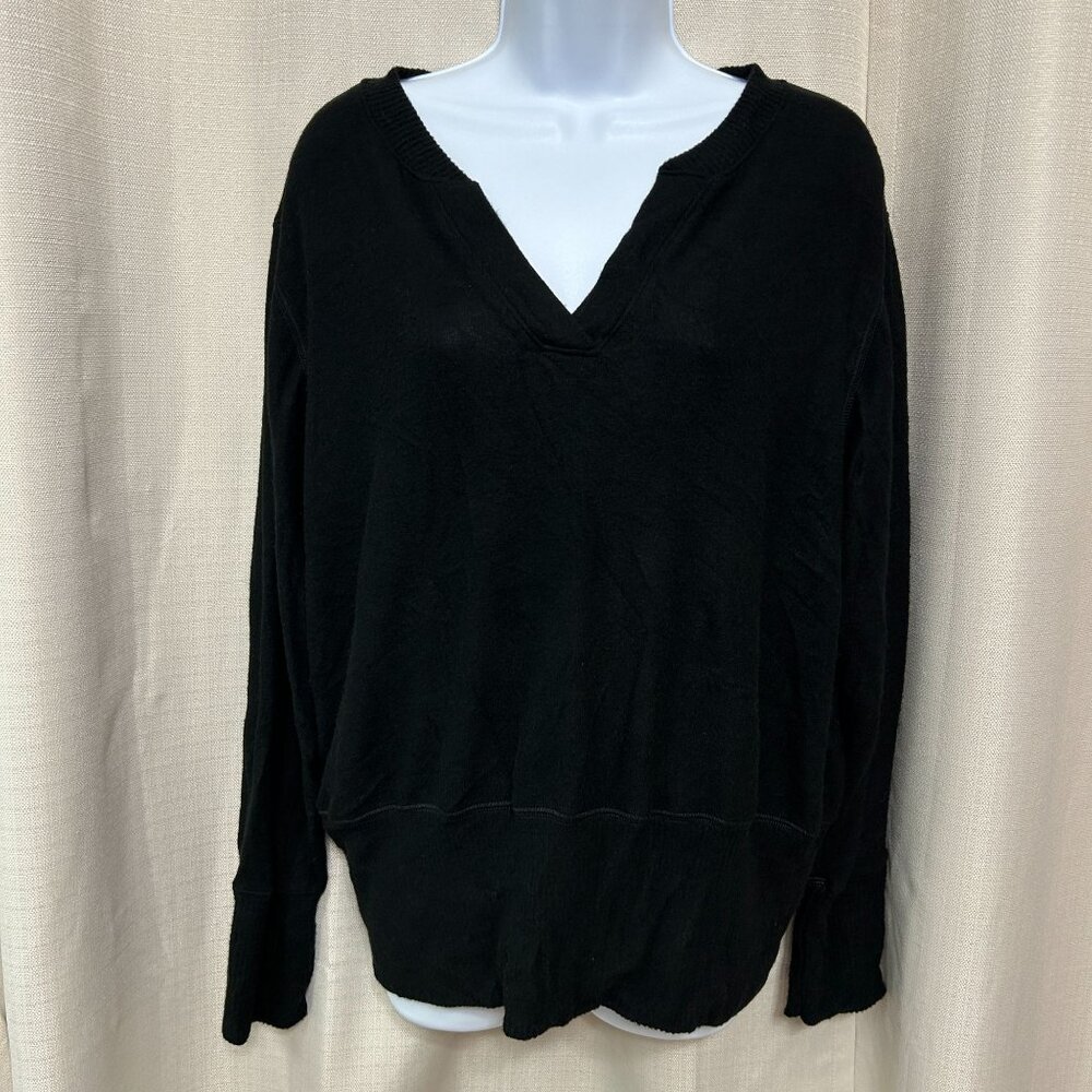 LNA Brushed Ross Long Sleeve Split Neck Top Women's Size XL Black Pullover NWT